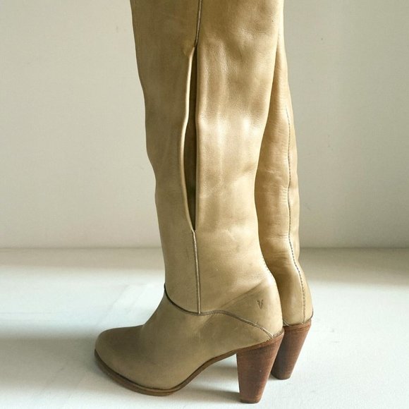 Vintage Frye Light Beige Leather Unique Knee High Boots 6.5 - Picture 3 of 15
